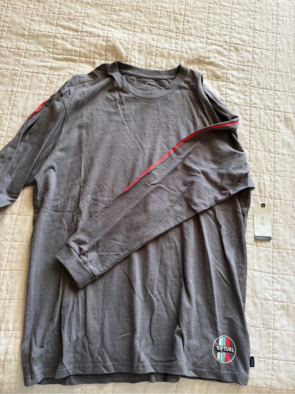 Rip Curl Gray Long Sleeve Crew with Red Stripe Accent